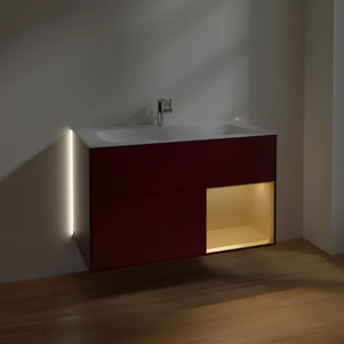 Bild von VILLEROY BOCH Finion Waschbeckenunterschrank, mit Beleuchtung, 2 Auszüge, 996 x 591 x 498 mm, Peony Matt Lacquer / Gold Matt Lacquer #G040HFHB