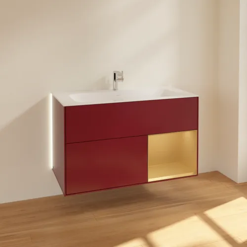 Bild von VILLEROY BOCH Finion Waschbeckenunterschrank, mit Beleuchtung, 2 Auszüge, 996 x 591 x 498 mm, Peony Matt Lacquer / Gold Matt Lacquer #G040HFHB