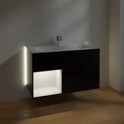 VILLEROY BOCH Finion Waschbeckenunterschrank, mit Beleuchtung, 2 Auszüge, 996 x 591 x 498 mm, Black Matt Lacquer / Gold Matt Lacquer #G030HFPD, Bild 3