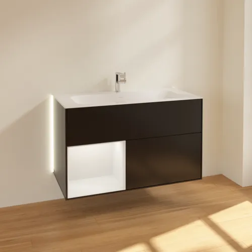 VILLEROY BOCH Finion Waschbeckenunterschrank, mit Beleuchtung, 2 Auszüge, 996 x 591 x 498 mm, Black Matt Lacquer / Gold Matt Lacquer #G030HFPD, Bild 2