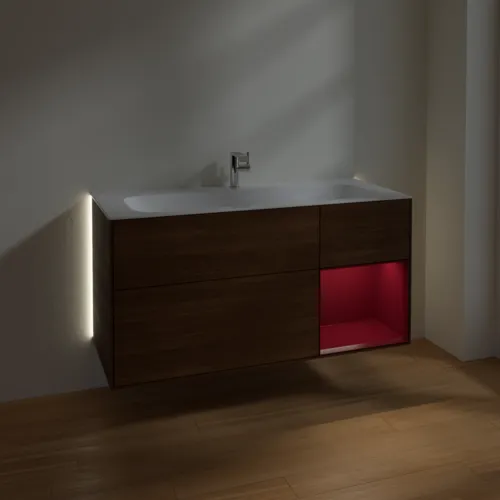 Bild von VILLEROY BOCH Finion Waschbeckenunterschrank, mit Beleuchtung, 3 Auszüge, 1196 x 591 x 498 mm, Walnut Veneer / Peony Matt Lacquer #G070HBGN