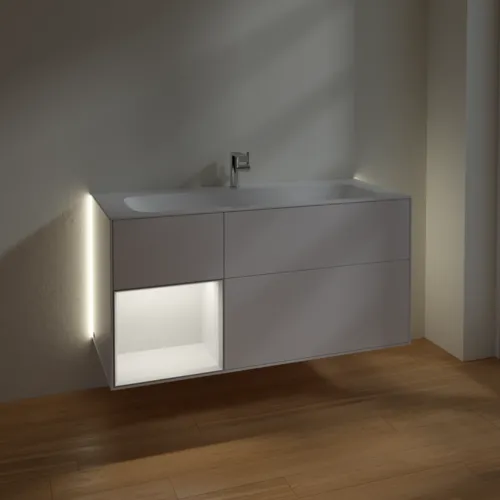 Bild von VILLEROY BOCH Finion Waschbeckenunterschrank, mit Beleuchtung, 3 Auszüge, 1196 x 591 x 498 mm, White Matt Lacquer / Walnut Veneer #G060GNMT