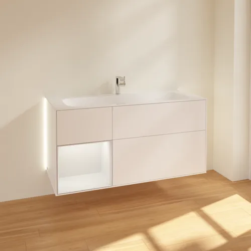 Bild von VILLEROY BOCH Finion Waschbeckenunterschrank, mit Beleuchtung, 3 Auszüge, 1196 x 591 x 498 mm, White Matt Lacquer / Walnut Veneer #G060GNMT
