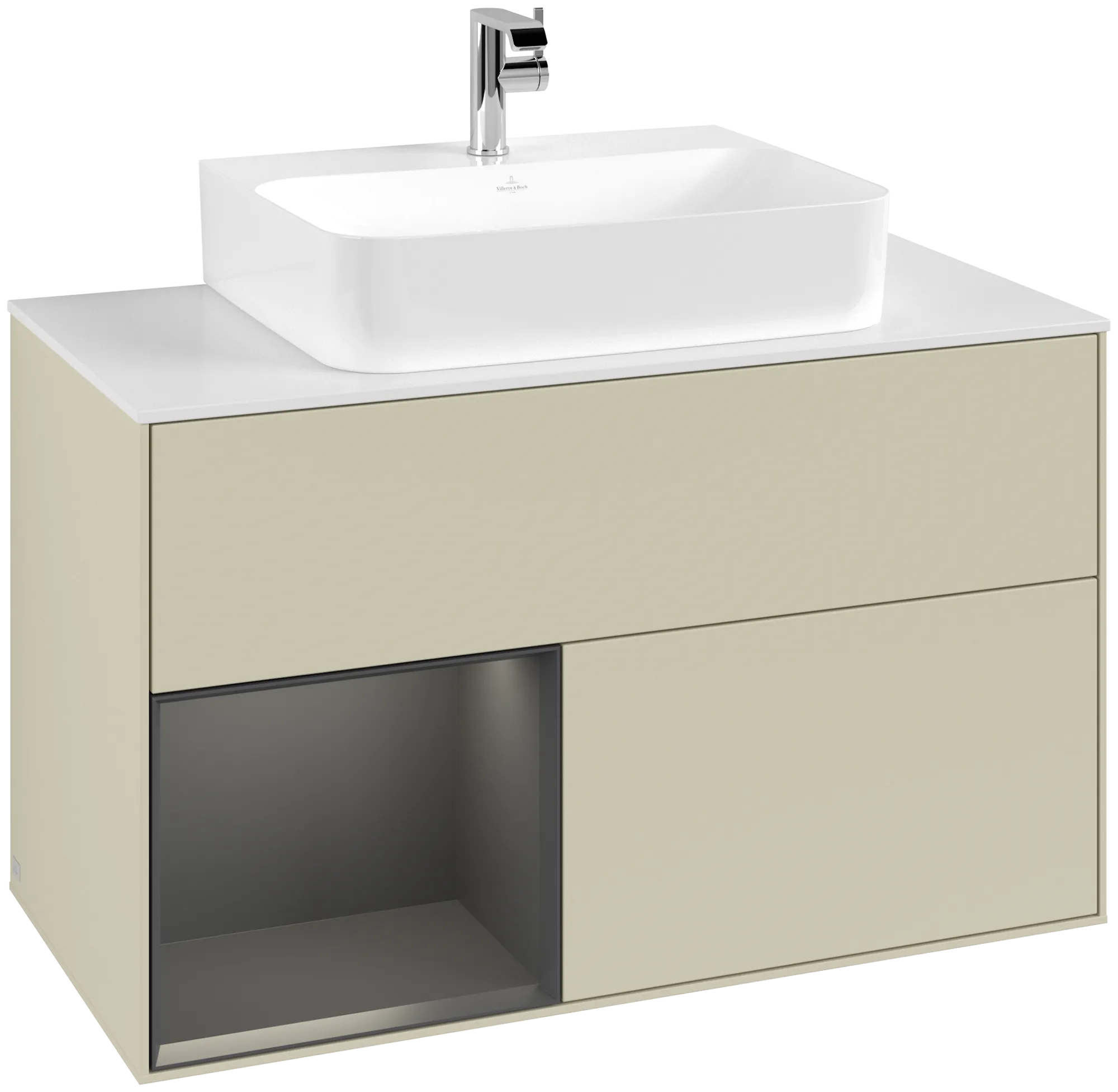 Picture of VILLEROY BOCH Finion Vanity unit, with lighting, 2 pull-out compartments, 1000 x 603 x 501 mm, Silk Grey Matt Lacquer / Anthracite Matt Lacquer / Glass White Matt #G111GKHJ