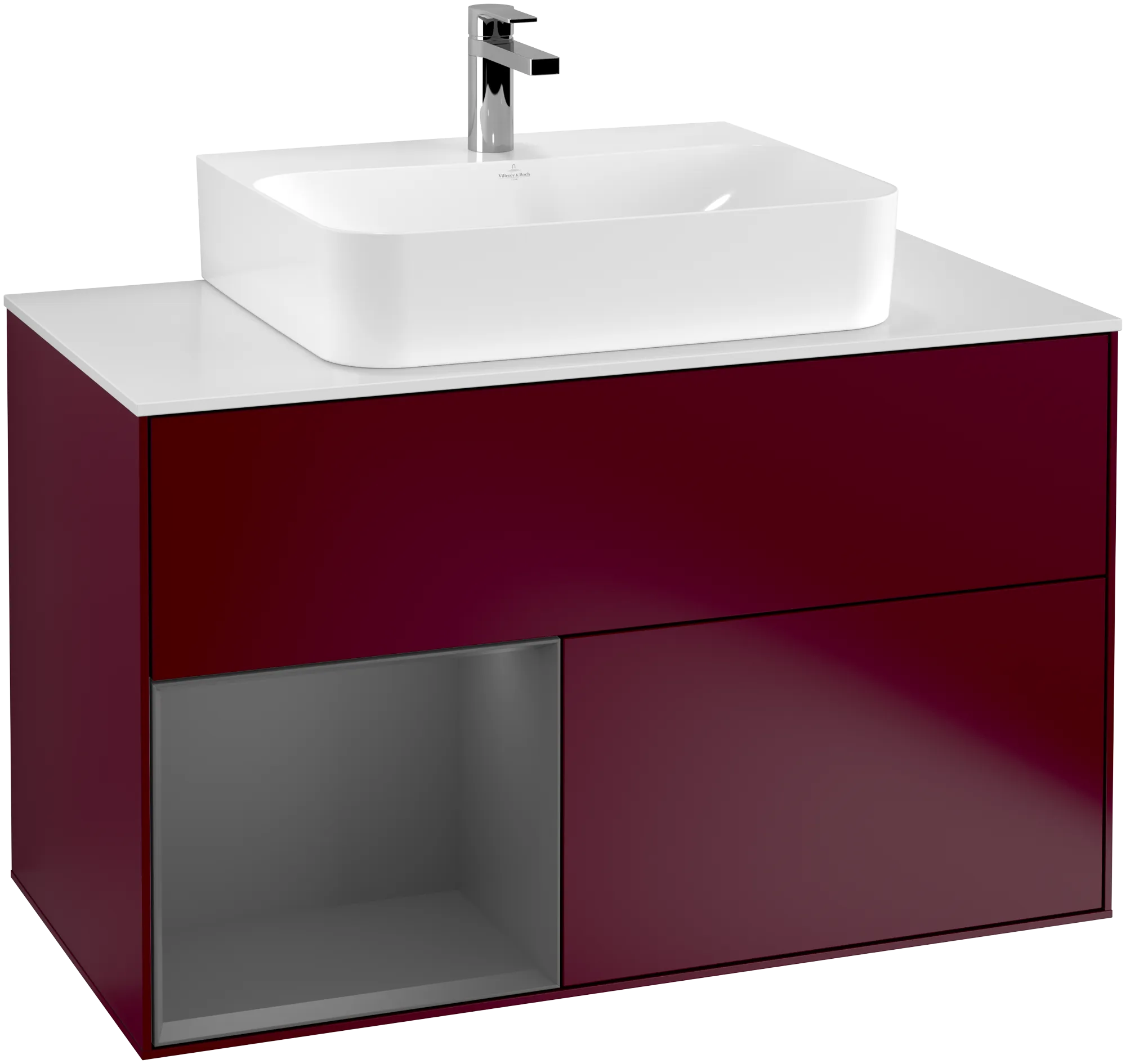 Picture of VILLEROY BOCH Finion Vanity unit, with lighting, 2 pull-out compartments, 1000 x 603 x 501 mm, Peony Matt Lacquer / Anthracite Matt Lacquer / Glass White Matt #G111GKHB