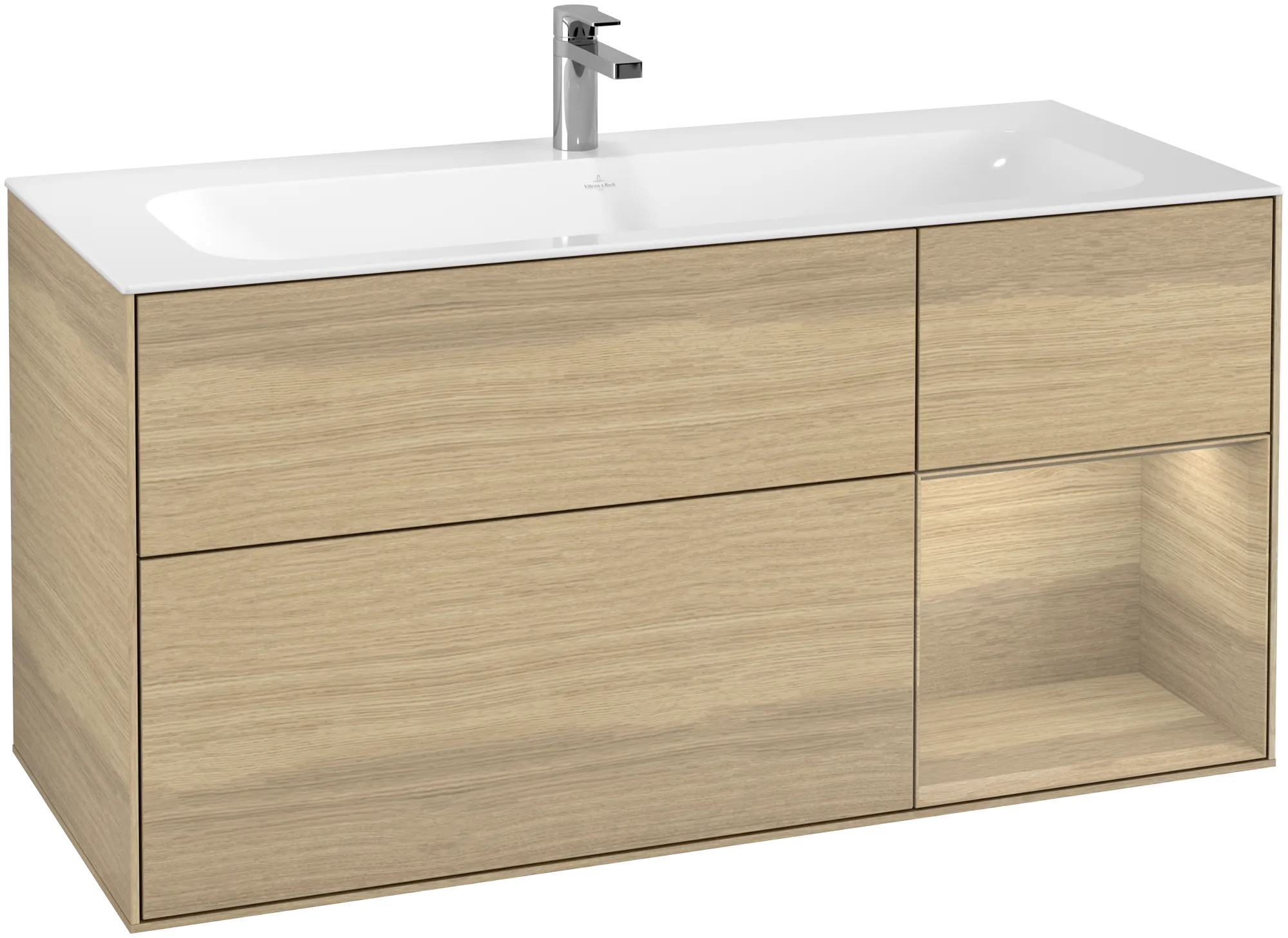 Picture of VILLEROY BOCH Finion Vanity unit, with lighting, 3 pull-out compartments, 1196 x 591 x 498 mm, Oak Veneer / Oak Veneer #G070PCPC