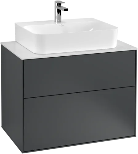 Picture of VILLEROY BOCH Finion Vanity unit, with lighting, 2 pull-out compartments, 800 x 603 x 501 mm, Midnight Blue Matt Lacquer / Glass White Matt #G09100HG