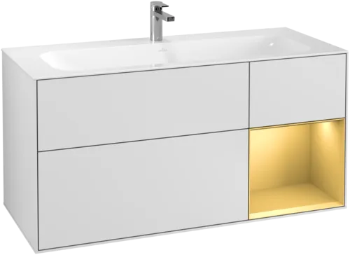 Picture of VILLEROY BOCH Finion Vanity unit, with lighting, 3 pull-out compartments, 1196 x 591 x 498 mm, White Matt Lacquer / Gold Matt Lacquer #G070HFMT