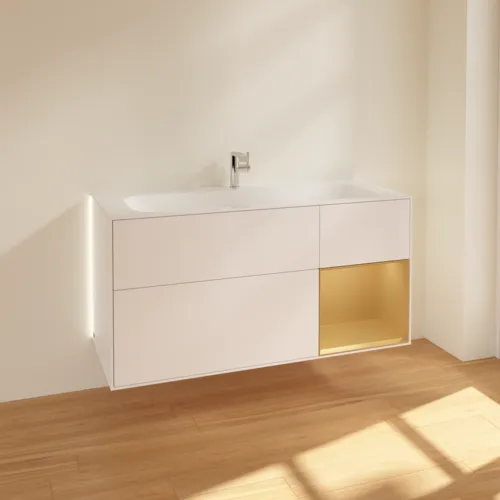 Bild von VILLEROY BOCH Finion Waschbeckenunterschrank, mit Beleuchtung, 3 Auszüge, 1196 x 591 x 498 mm, White Matt Lacquer / Gold Matt Lacquer #G070HFMT