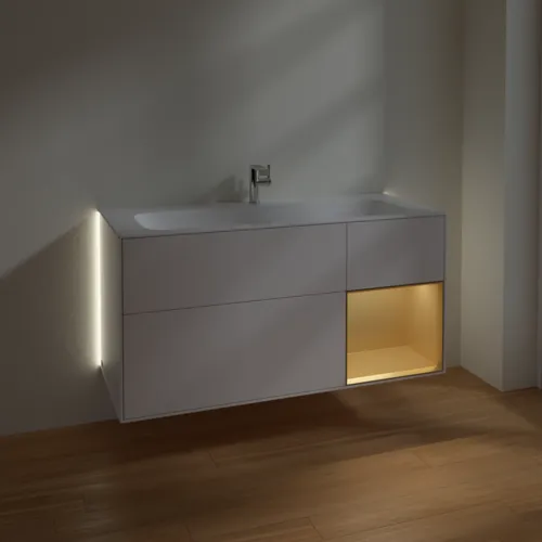 Bild von VILLEROY BOCH Finion Waschbeckenunterschrank, mit Beleuchtung, 3 Auszüge, 1196 x 591 x 498 mm, White Matt Lacquer / Gold Matt Lacquer #G070HFMT