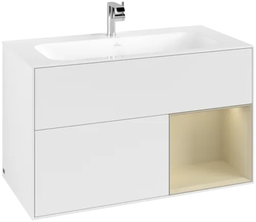 Picture of VILLEROY BOCH Finion Vanity unit, with lighting, 2 pull-out compartments, 996 x 591 x 498 mm, White Matt Lacquer / Silk Grey Matt Lacquer #G040HJMT