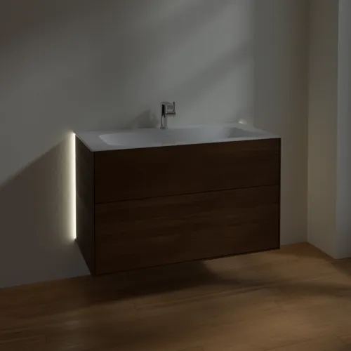 Picture of VILLEROY BOCH Finion Vanity unit, with lighting, 2 pull-out compartments, 996 x 591 x 498 mm, Walnut Veneer #G02000GN