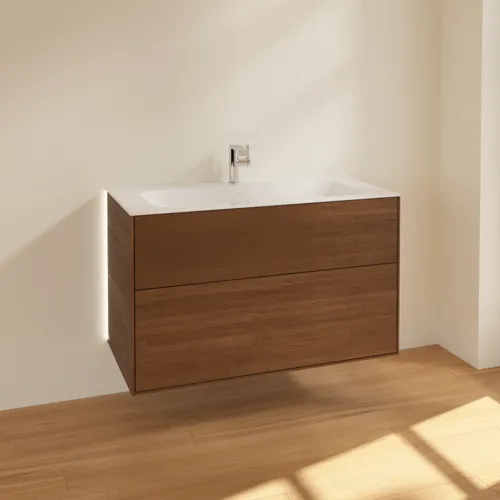 Picture of VILLEROY BOCH Finion Vanity unit, with lighting, 2 pull-out compartments, 996 x 591 x 498 mm, Walnut Veneer #G02000GN