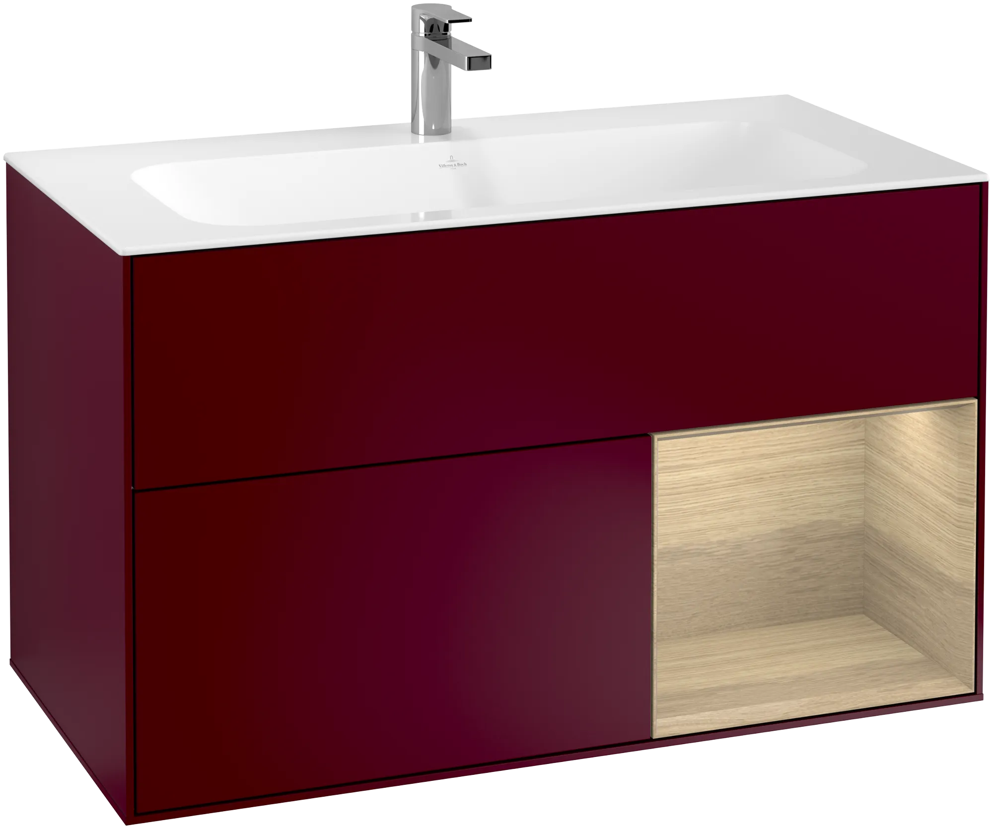 Picture of VILLEROY BOCH Finion Vanity unit, with lighting, 2 pull-out compartments, 996 x 591 x 498 mm, Peony Matt Lacquer / Oak Veneer #G040PCHB