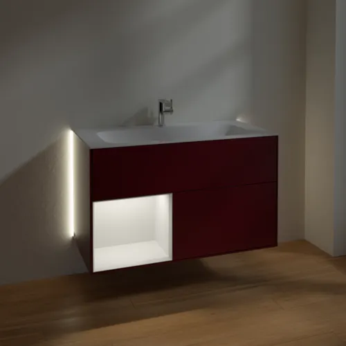 Bild von VILLEROY BOCH Finion Waschbeckenunterschrank, mit Beleuchtung, 2 Auszüge, 996 x 591 x 498 mm, Peony Matt Lacquer / Walnut Veneer #G030GNHB