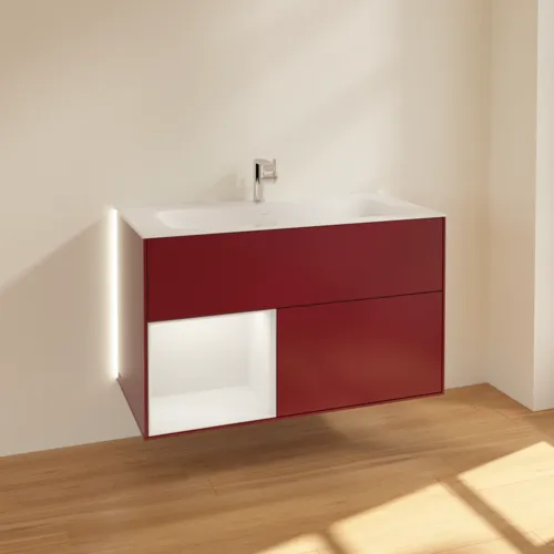 Bild von VILLEROY BOCH Finion Waschbeckenunterschrank, mit Beleuchtung, 2 Auszüge, 996 x 591 x 498 mm, Peony Matt Lacquer / Walnut Veneer #G030GNHB