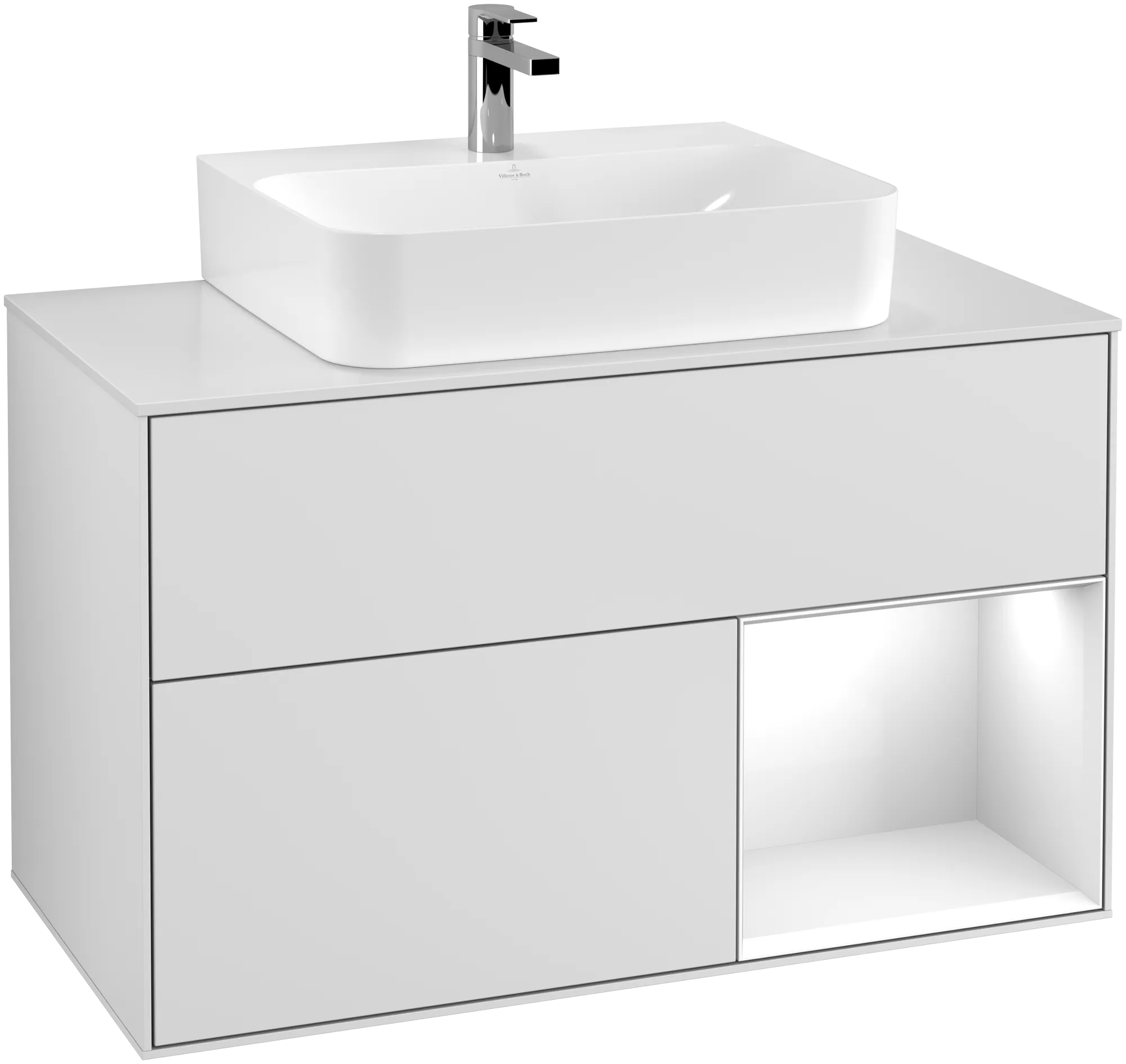 Obrázek VILLEROY BOCH Finion Vanity unit, with lighting, 2 pull-out compartments, 1000 x 603 x 501 mm, White Matt Lacquer / Glossy White Lacquer / Glass White Matt #G121GFMT