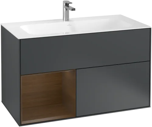Picture of VILLEROY BOCH Finion Vanity unit, with lighting, 2 pull-out compartments, 996 x 591 x 498 mm, Midnight Blue Matt Lacquer / Walnut Veneer #G030GNHG