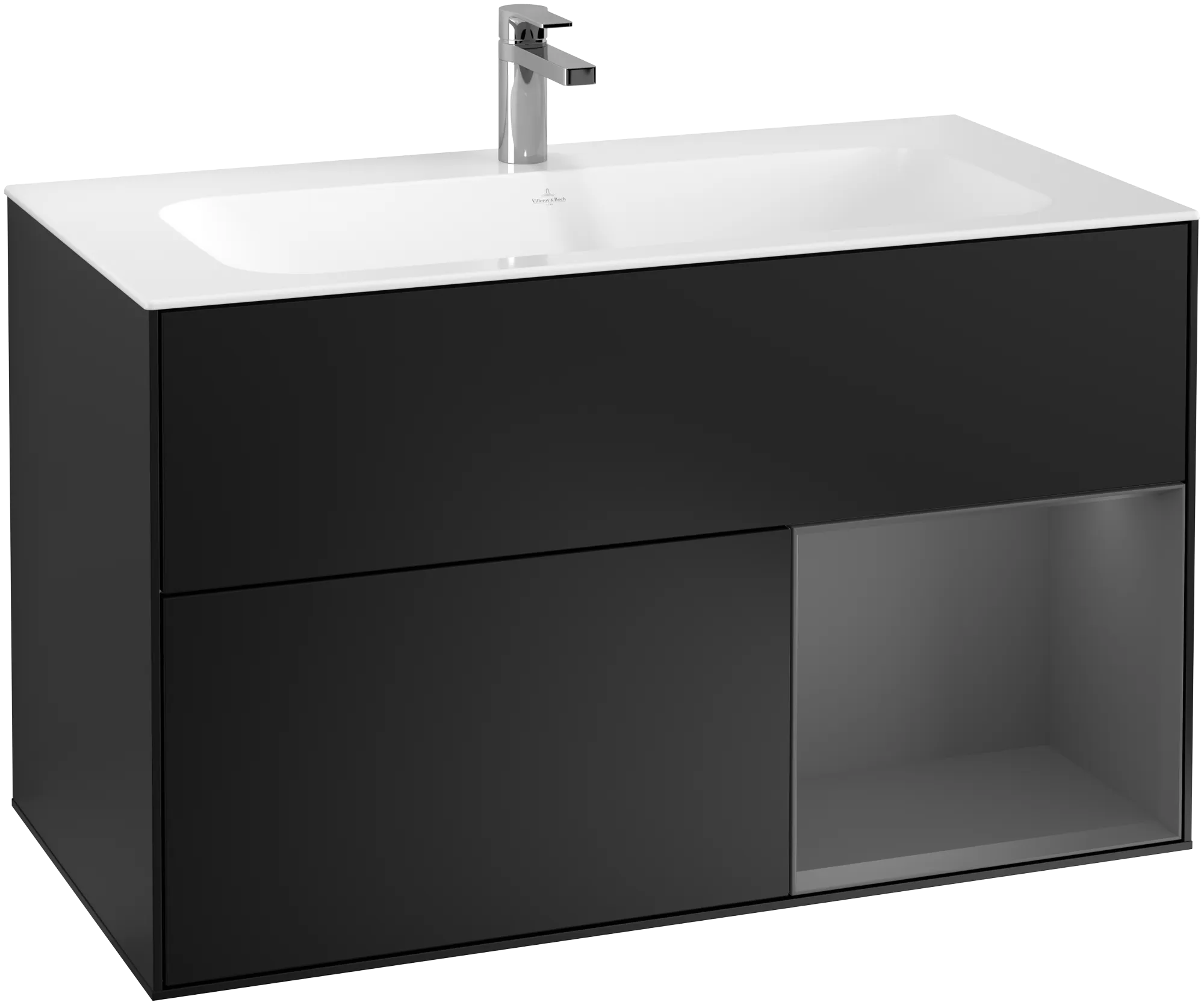 Picture of VILLEROY BOCH Finion Vanity unit, with lighting, 2 pull-out compartments, 996 x 591 x 498 mm, Black Matt Lacquer / Anthracite Matt Lacquer #G040GKPD