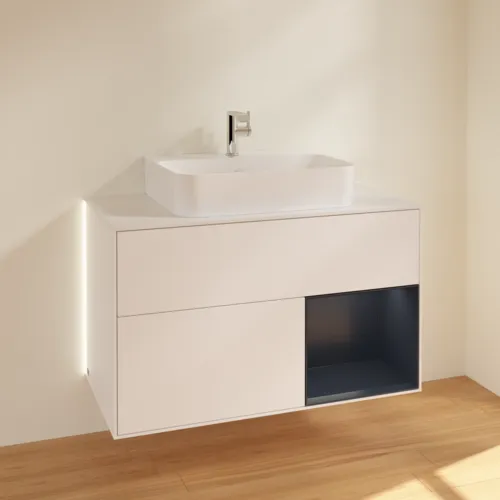 Bild von VILLEROY BOCH Finion Waschbeckenunterschrank, mit Beleuchtung, 2 Auszüge, 1000 x 603 x 501 mm, White Matt Lacquer / Midnight Blue Matt Lacquer / Glass White Matt #G121HGMT