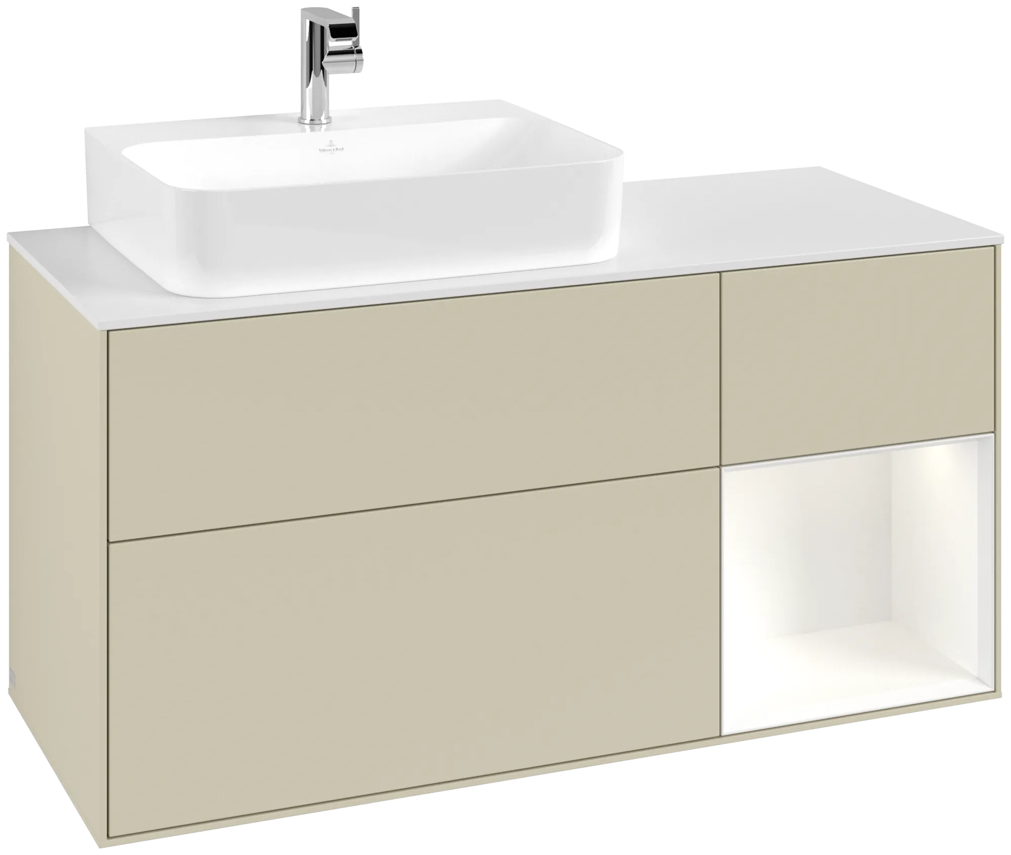 VILLEROY BOCH Finion Vanity unit, with lighting, 3 pull-out compartments, 1200 x 603 x 501 mm, Silk Grey Matt Lacquer / White Matt Lacquer / Glass White Matt #G151MTHJ resmi