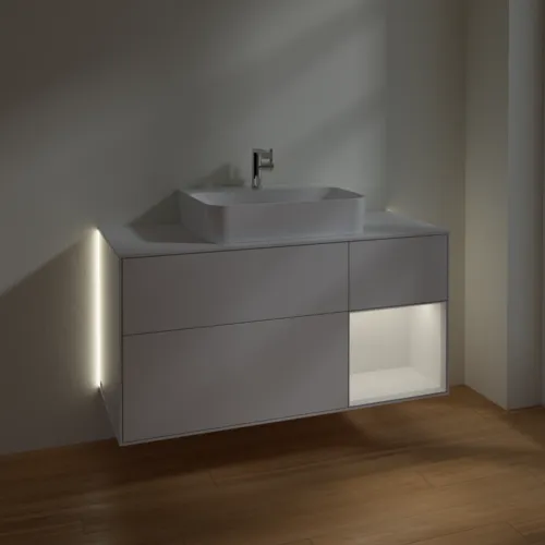 Bild von VILLEROY BOCH Finion Waschbeckenunterschrank, mit Beleuchtung, 3 Auszüge, 1200 x 603 x 501 mm, Glossy White Lacquer / Glossy White Lacquer / Glass White Matt #G171GFGF