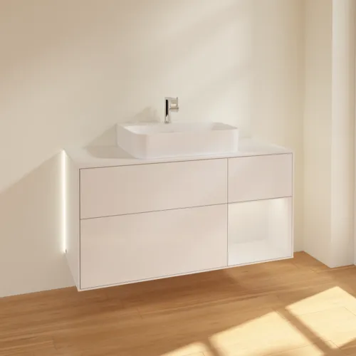 Bild von VILLEROY BOCH Finion Waschbeckenunterschrank, mit Beleuchtung, 3 Auszüge, 1200 x 603 x 501 mm, Glossy White Lacquer / Glossy White Lacquer / Glass White Matt #G171GFGF