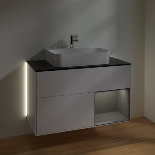 VILLEROY BOCH Finion Waschbeckenunterschrank, mit Beleuchtung, 2 Auszüge, 1000 x 603 x 501 mm, White Matt Lacquer / Anthracite Matt Lacquer / Glass Black Matt #G122GKMT, Bild 3