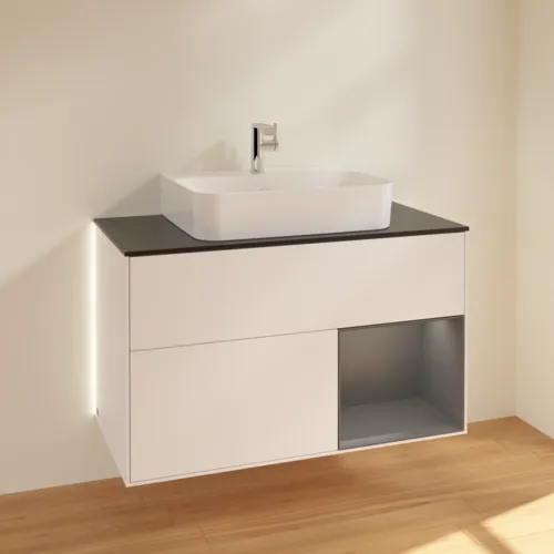 VILLEROY BOCH Finion Waschbeckenunterschrank, mit Beleuchtung, 2 Auszüge, 1000 x 603 x 501 mm, White Matt Lacquer / Anthracite Matt Lacquer / Glass Black Matt #G122GKMT, Bild 2