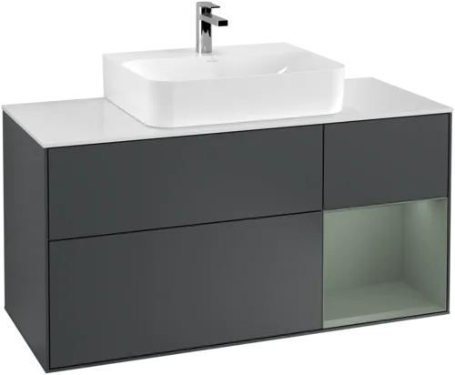 Picture of VILLEROY BOCH Finion Vanity unit, with lighting, 3 pull-out compartments, 1200 x 603 x 501 mm, Midnight Blue Matt Lacquer / Olive Matt Lacquer / Glass White Matt #G171GMHG