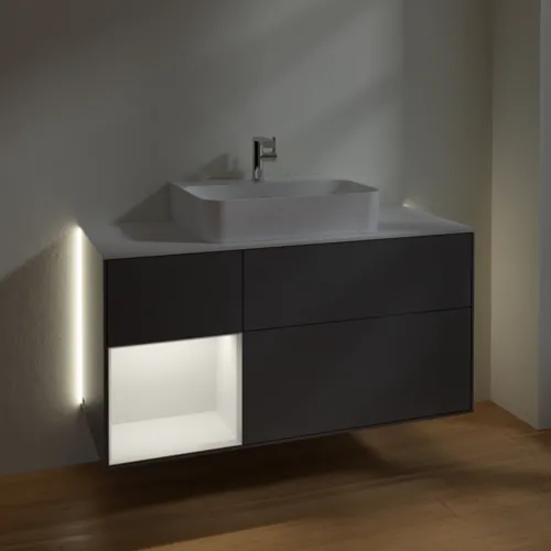 VILLEROY BOCH Finion Waschbeckenunterschrank, mit Beleuchtung, 3 Auszüge, 1200 x 603 x 501 mm, Anthracite Matt Lacquer / Olive Matt Lacquer / Glass White Matt #G161GMGK, Bild 3