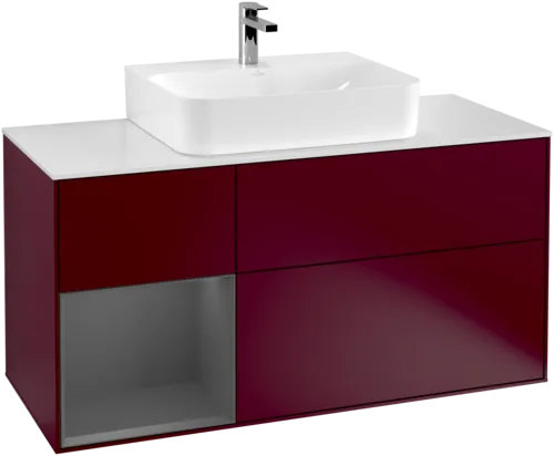 Picture of VILLEROY BOCH Finion Vanity unit, with lighting, 3 pull-out compartments, 1200 x 603 x 501 mm, Peony Matt Lacquer / Anthracite Matt Lacquer / Glass White Matt #G161GKHB
