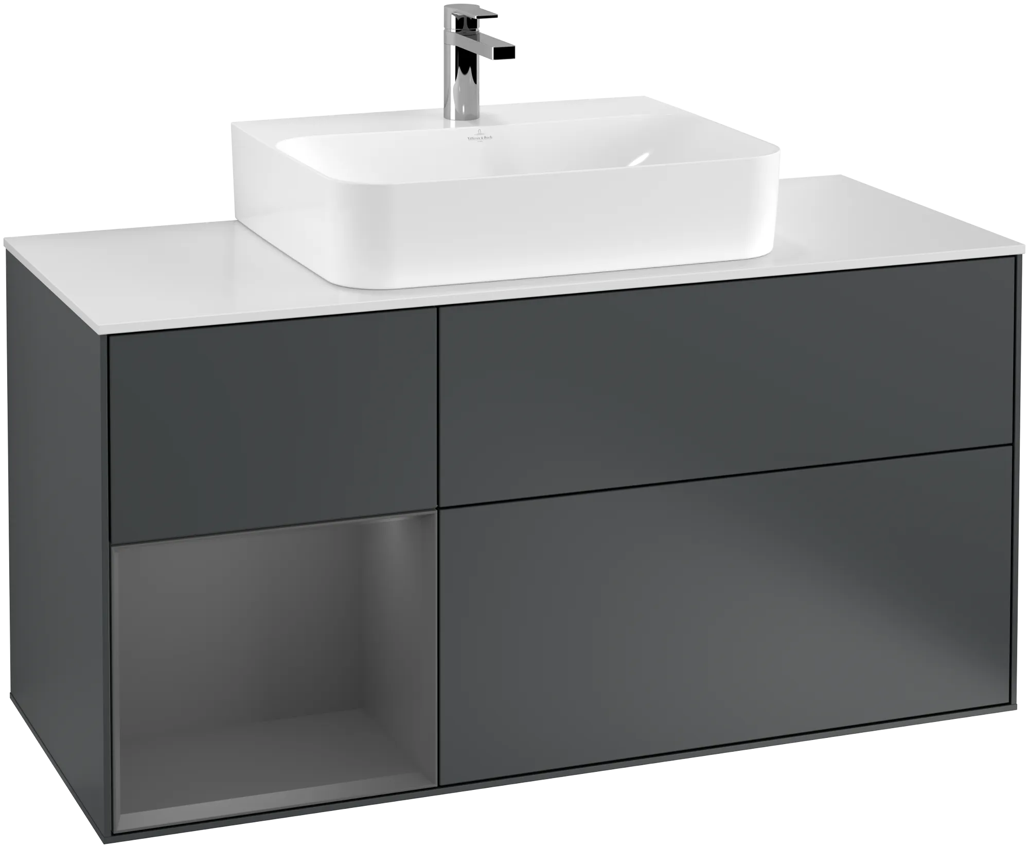 Picture of VILLEROY BOCH Finion Vanity unit, with lighting, 3 pull-out compartments, 1200 x 603 x 501 mm, Midnight Blue Matt Lacquer / Anthracite Matt Lacquer / Glass White Matt #G161GKHG