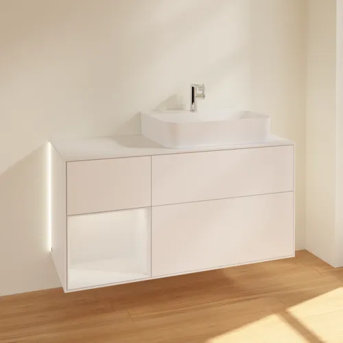 Bild von VILLEROY BOCH Finion Waschbeckenunterschrank, mit Beleuchtung, 3 Auszüge, 1200 x 603 x 501 mm, White Matt Lacquer / Glossy White Lacquer / Glass White Matt #G141GFMT