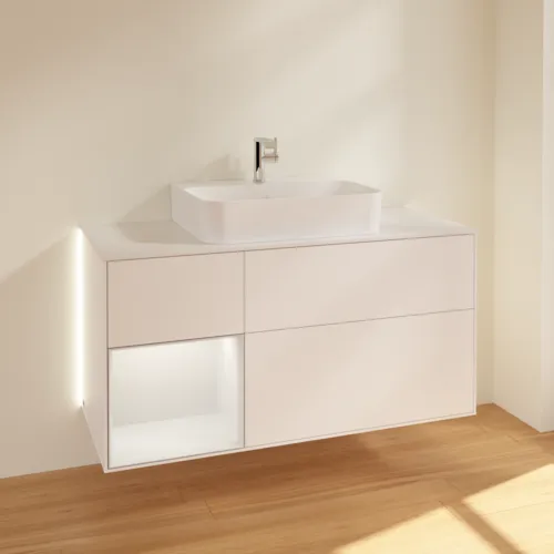 Bild von VILLEROY BOCH Finion Waschbeckenunterschrank, mit Beleuchtung, 3 Auszüge, 1200 x 603 x 501 mm, White Matt Lacquer / Olive Matt Lacquer / Glass White Matt #G161GMMT