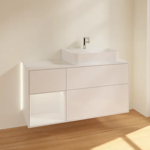 Bild von VILLEROY BOCH Finion Waschbeckenunterschrank, mit Beleuchtung, 3 Auszüge, 1200 x 603 x 501 mm, Glossy White Lacquer / Glossy White Lacquer / Glass White Matt #G141GFGF