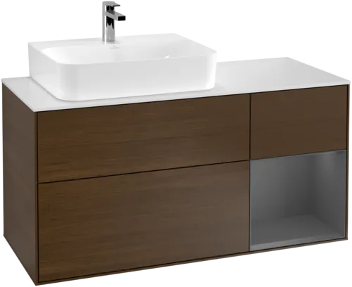 VILLEROY BOCH Finion Vanity unit, with lighting, 3 pull-out compartments, 1200 x 603 x 501 mm, Walnut Veneer / Anthracite Matt Lacquer / Glass White Matt #G151GKGN resmi