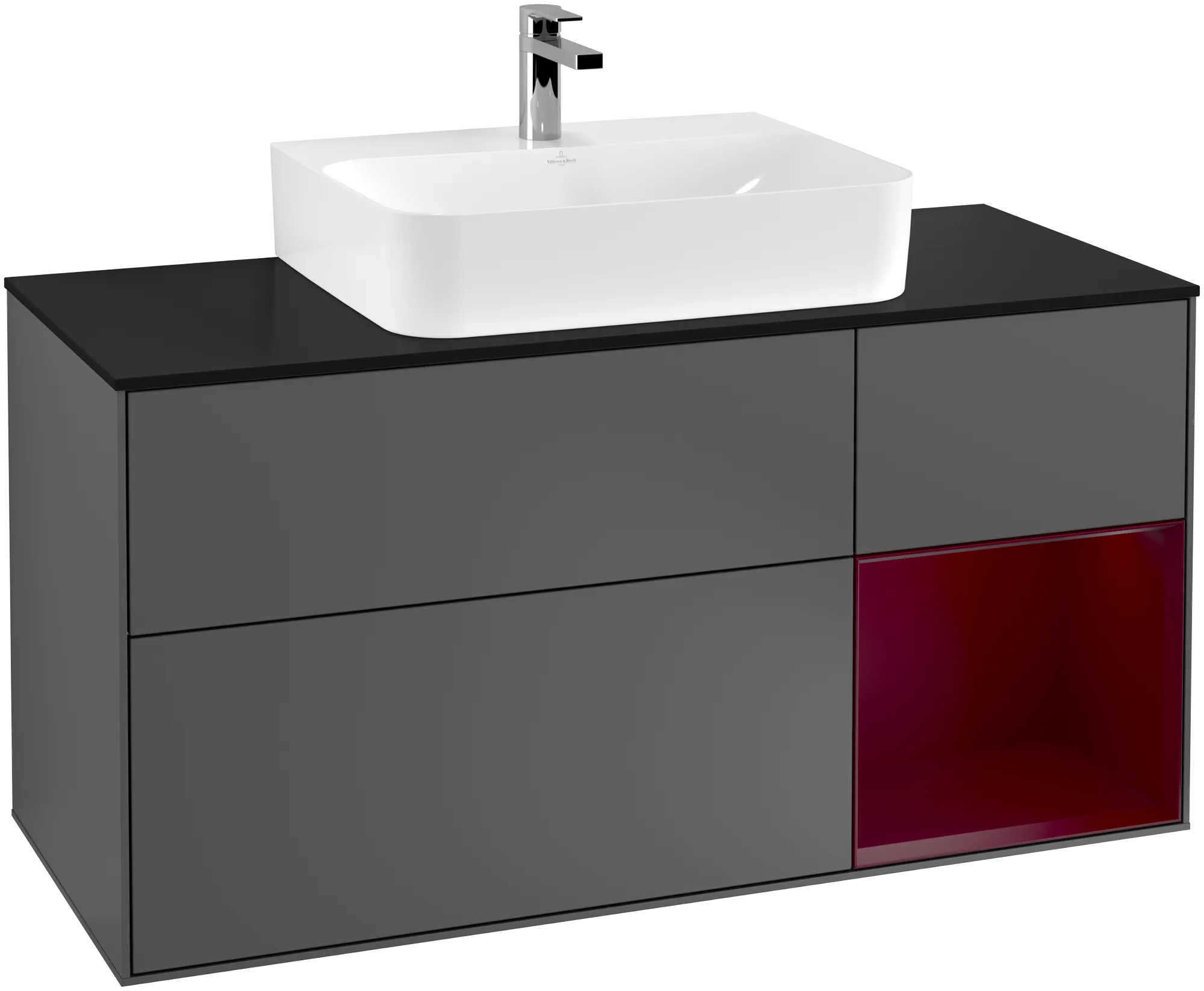 VILLEROY BOCH Finion Vanity unit, with lighting, 3 pull-out compartments, 1200 x 603 x 501 mm, Anthracite Matt Lacquer / Peony Matt Lacquer / Glass Black Matt #G172HBGK resmi