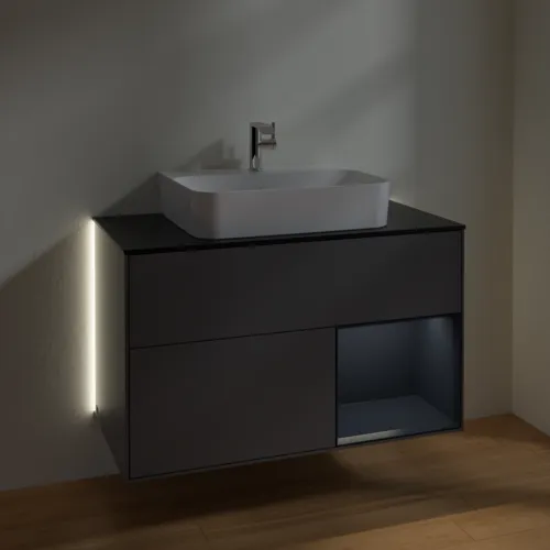 VILLEROY BOCH Finion Waschbeckenunterschrank, mit Beleuchtung, 2 Auszüge, 1000 x 603 x 501 mm, Anthracite Matt Lacquer / Midnight Blue Matt Lacquer / Glass Black Matt #G122HGGK, Bild 3