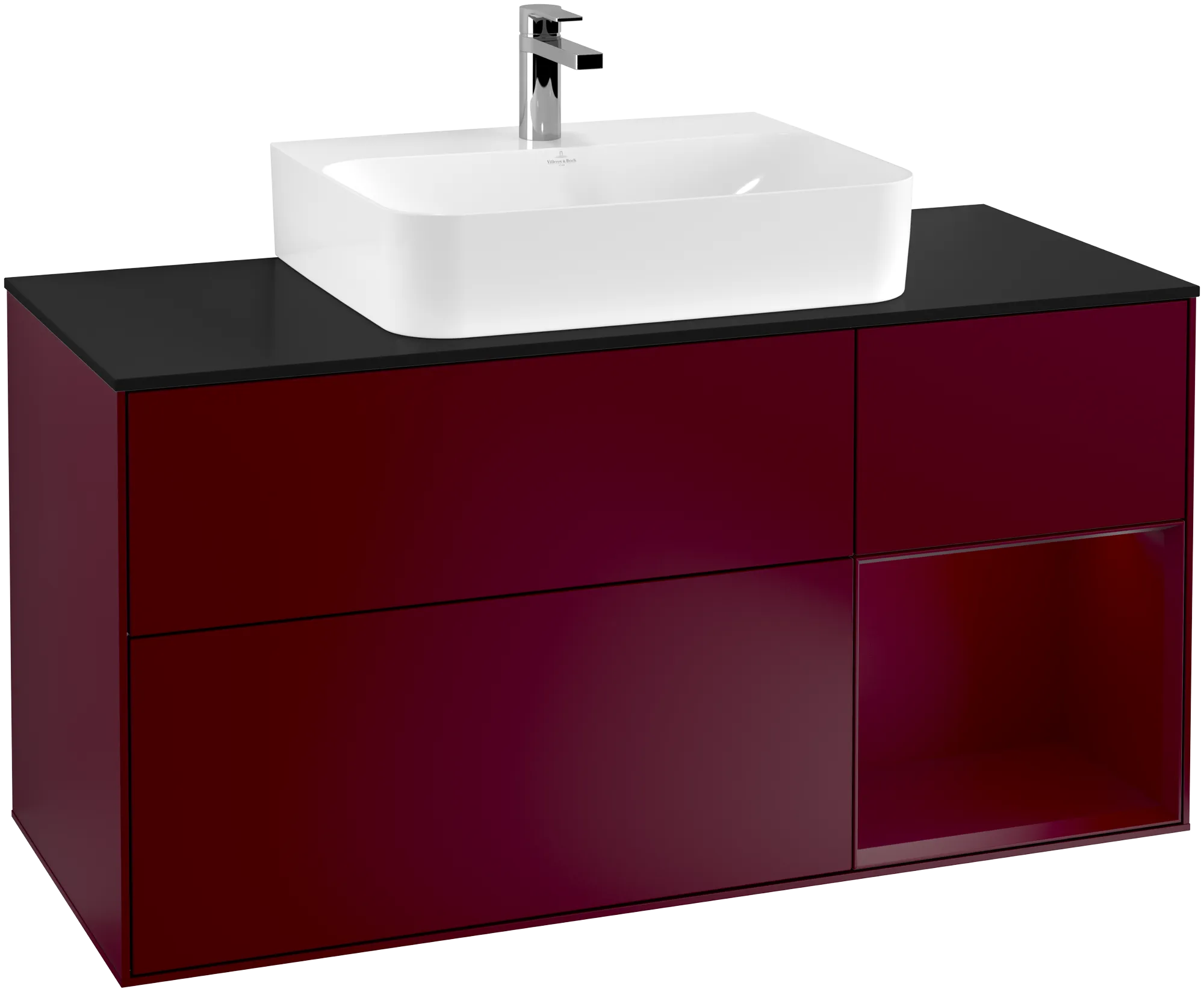 VILLEROY BOCH Finion Vanity unit, with lighting, 3 pull-out compartments, 1200 x 603 x 501 mm, Peony Matt Lacquer / Peony Matt Lacquer / Glass Black Matt #G172HBHB resmi