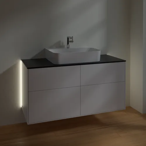 Bild von VILLEROY BOCH Finion Waschbeckenunterschrank, mit Beleuchtung, 4 Auszüge, 1200 x 603 x 501 mm, White Matt Lacquer / Glass Black Matt #G13200MT