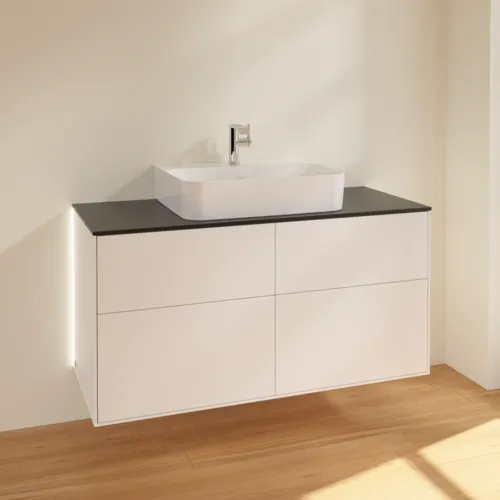 Bild von VILLEROY BOCH Finion Waschbeckenunterschrank, mit Beleuchtung, 4 Auszüge, 1200 x 603 x 501 mm, White Matt Lacquer / Glass Black Matt #G13200MT