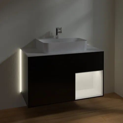 VILLEROY BOCH Finion Waschbeckenunterschrank, mit Beleuchtung, 2 Auszüge, 1000 x 603 x 501 mm, Black Matt Lacquer / White Matt Lacquer / Glass White Matt #G121MTPD, Bild 3