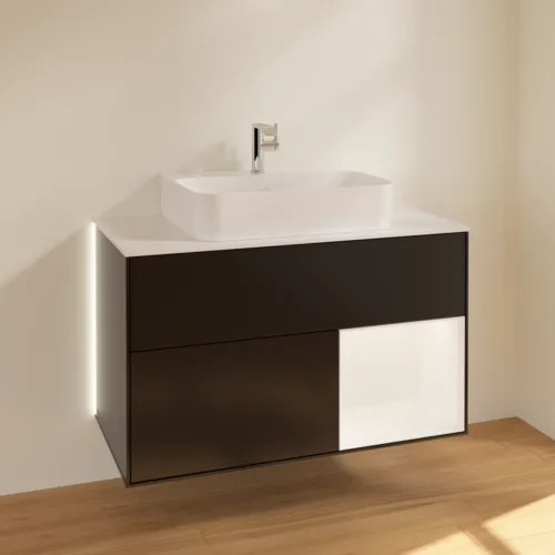 VILLEROY BOCH Finion Waschbeckenunterschrank, mit Beleuchtung, 2 Auszüge, 1000 x 603 x 501 mm, Black Matt Lacquer / White Matt Lacquer / Glass White Matt #G121MTPD, Bild 2