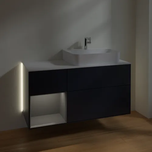 VILLEROY BOCH Finion Waschbeckenunterschrank, mit Beleuchtung, 3 Auszüge, 1200 x 603 x 501 mm, Midnight Blue Matt Lacquer / Anthracite Matt Lacquer / Glass White Matt #G141GKHG, Bild 3