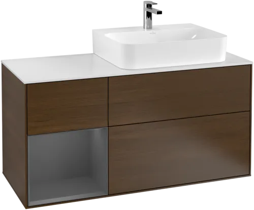 VILLEROY BOCH Finion Vanity unit, with lighting, 3 pull-out compartments, 1200 x 603 x 501 mm, Walnut Veneer / Anthracite Matt Lacquer / Glass White Matt #G141GKGN resmi