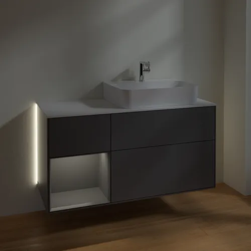 Bild von VILLEROY BOCH Finion Waschbeckenunterschrank, mit Beleuchtung, 3 Auszüge, 1200 x 603 x 501 mm, Anthracite Matt Lacquer / Anthracite Matt Lacquer / Glass White Matt #G141GKGK