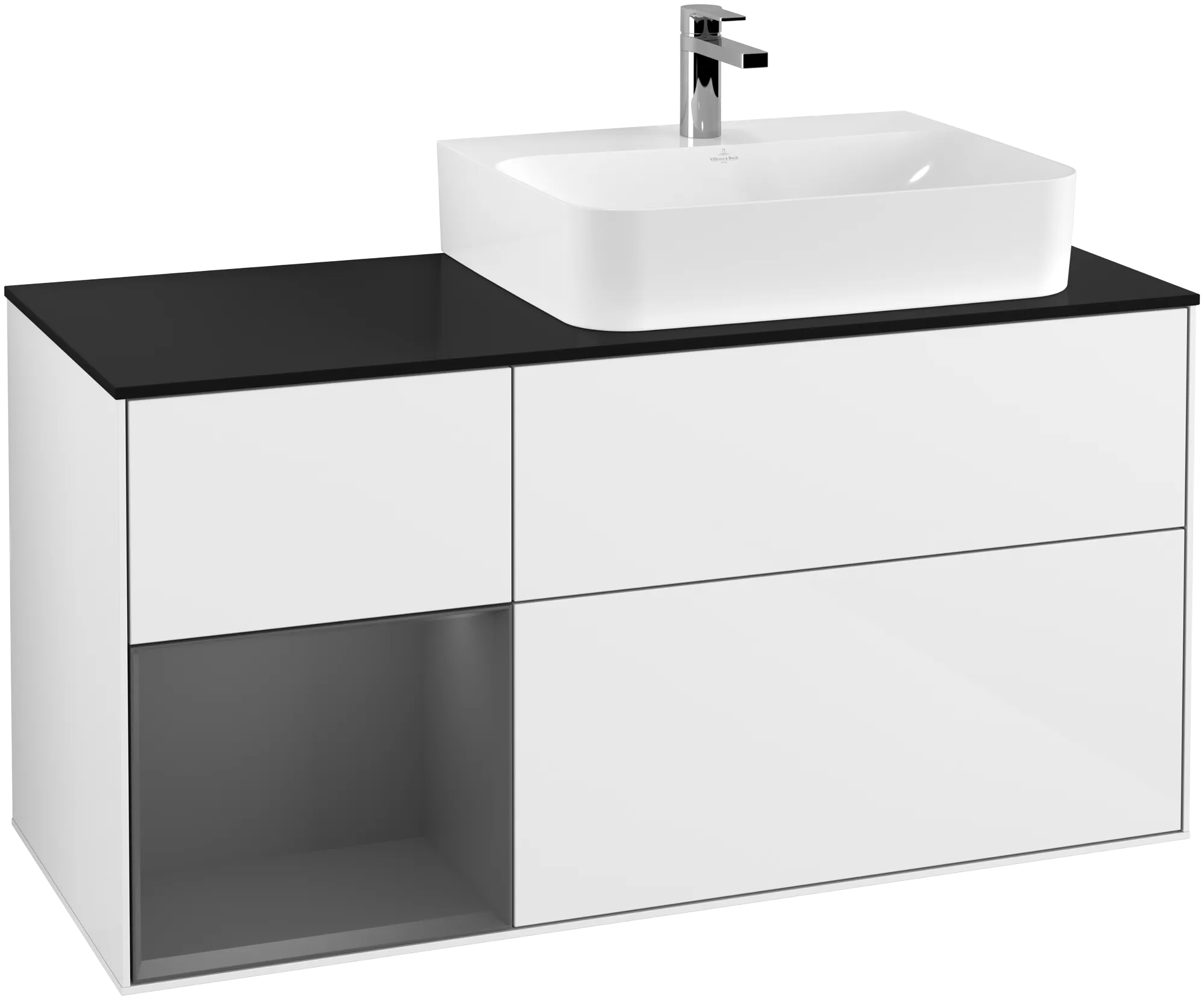 Picture of VILLEROY BOCH Finion Vanity unit, with lighting, 3 pull-out compartments, 1200 x 603 x 501 mm, Glossy White Lacquer / Anthracite Matt Lacquer / Glass Black Matt #G142GKGF