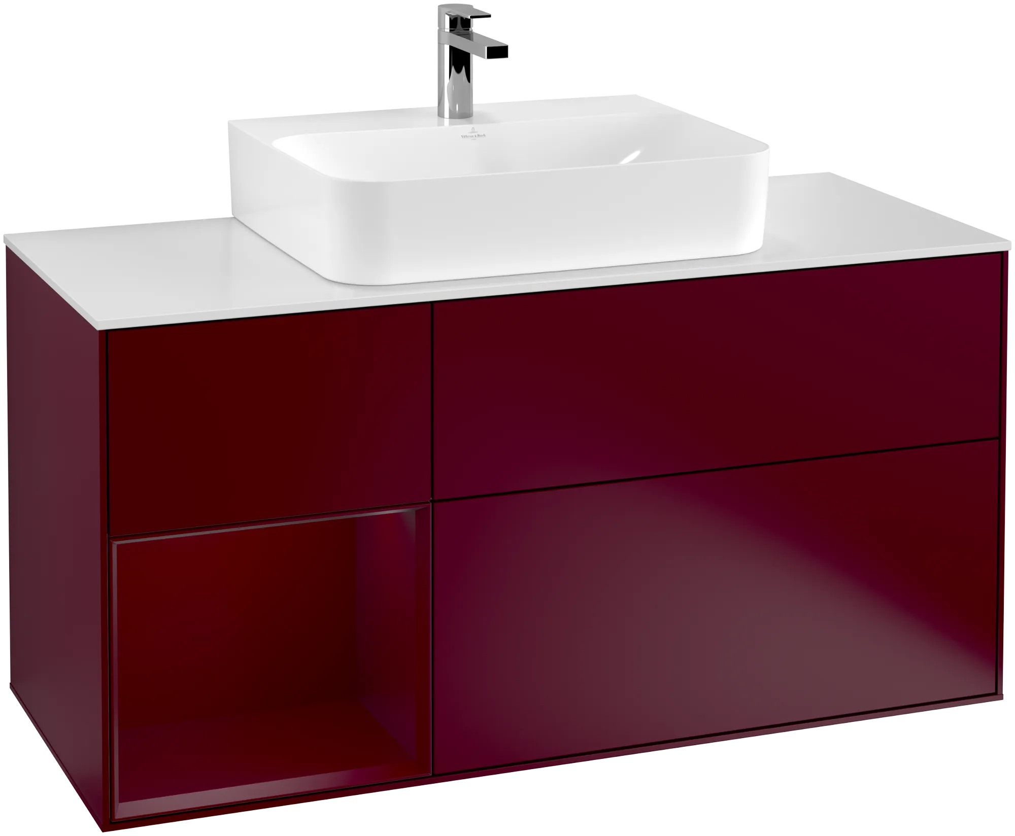 Picture of VILLEROY BOCH Finion Vanity unit, with lighting, 3 pull-out compartments, 1200 x 603 x 501 mm, Peony Matt Lacquer / Peony Matt Lacquer / Glass White Matt #G161HBHB