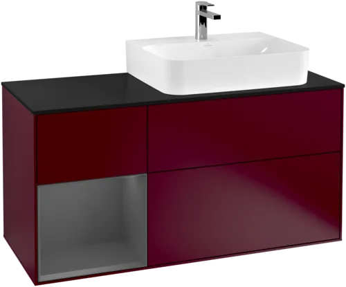 Picture of VILLEROY BOCH Finion Vanity unit, with lighting, 3 pull-out compartments, 1200 x 603 x 501 mm, Peony Matt Lacquer / Anthracite Matt Lacquer / Glass Black Matt #G142GKHB